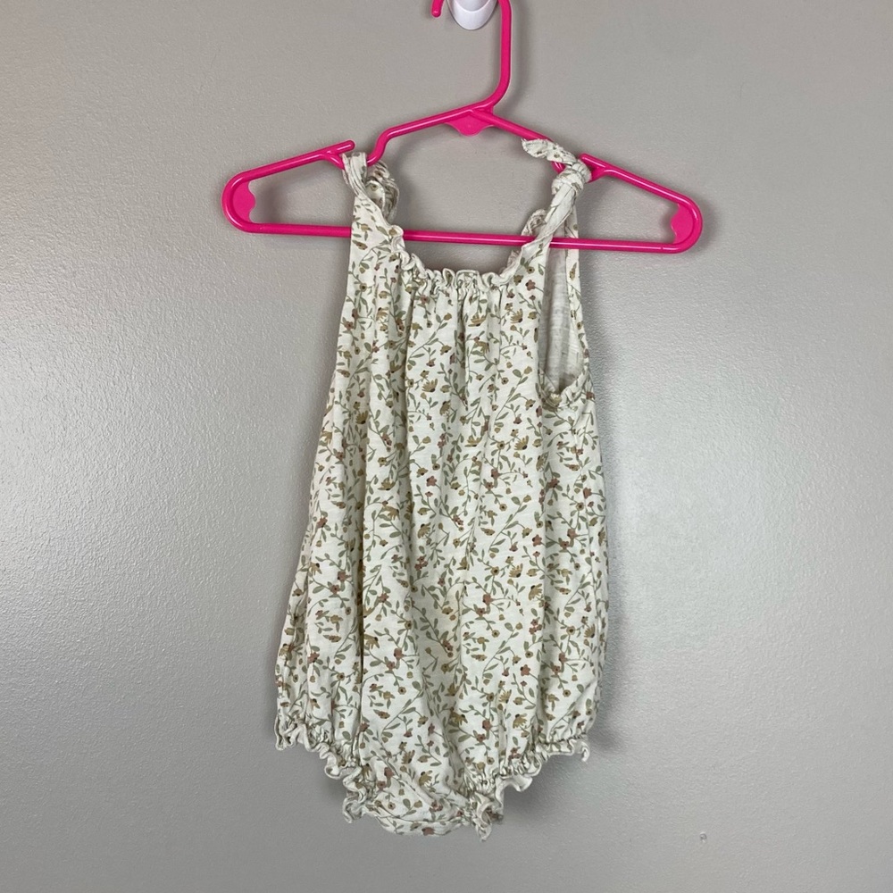 Rylee + Cru Shoulder Tie Bubble Romper In Spring Meadow 12-18 months cotton